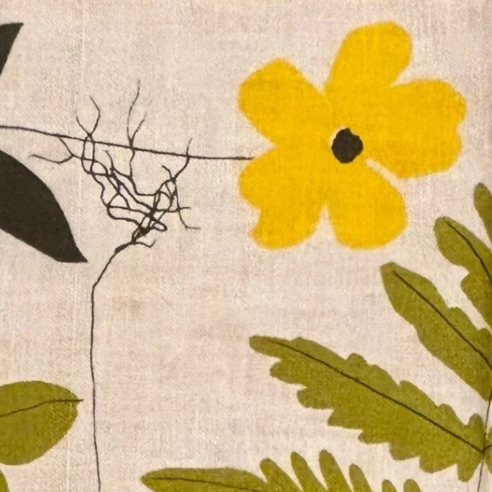 Vintage Green Yellow Vera Neumann Botanical Fern Floral Linen Napkin